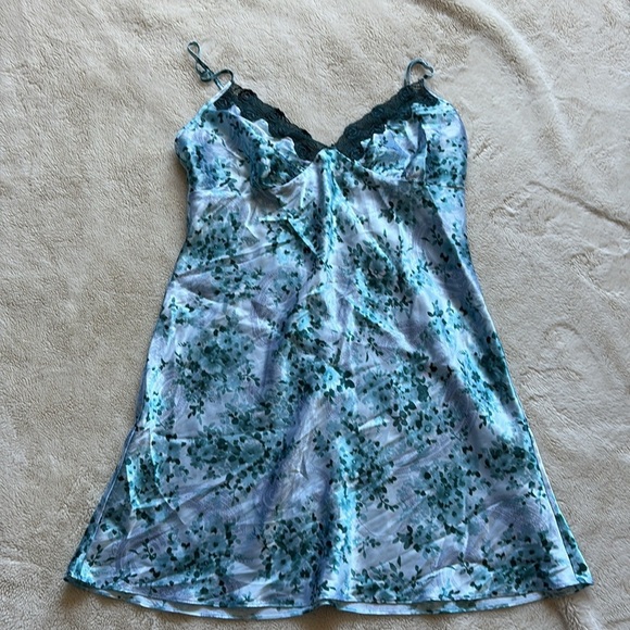 Secret Treasures Blue Floral Satin Slip Dress | Y2K Lingerie Aesthetic | Size L - Picture 2 of 6